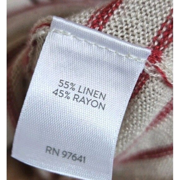 J. Jill Linen Knit Sweater Women's PXL Tan Red Striped  Flounce Sleeve Tunic - Picture 6 of 7